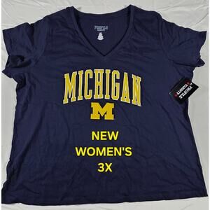NEW WOMENS 3X MICHIGAN WOLVERINES V-NECK T-SHIRT NCAA NAVY 100% COTTON
